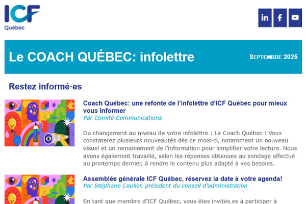 Coach Québec: une refonte de l’infolettre d’ICF Québec pour mieux vous informer